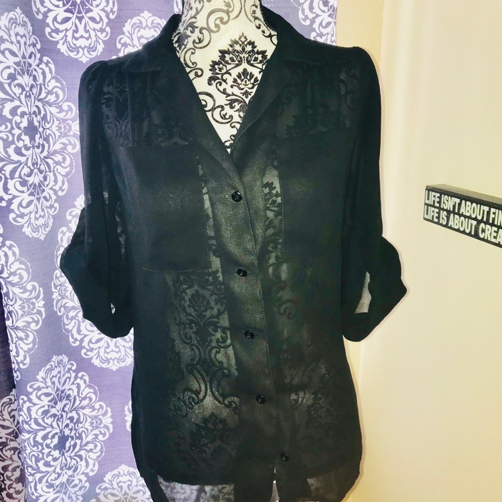 Vintage Sheer black collared top - Sexy!!
